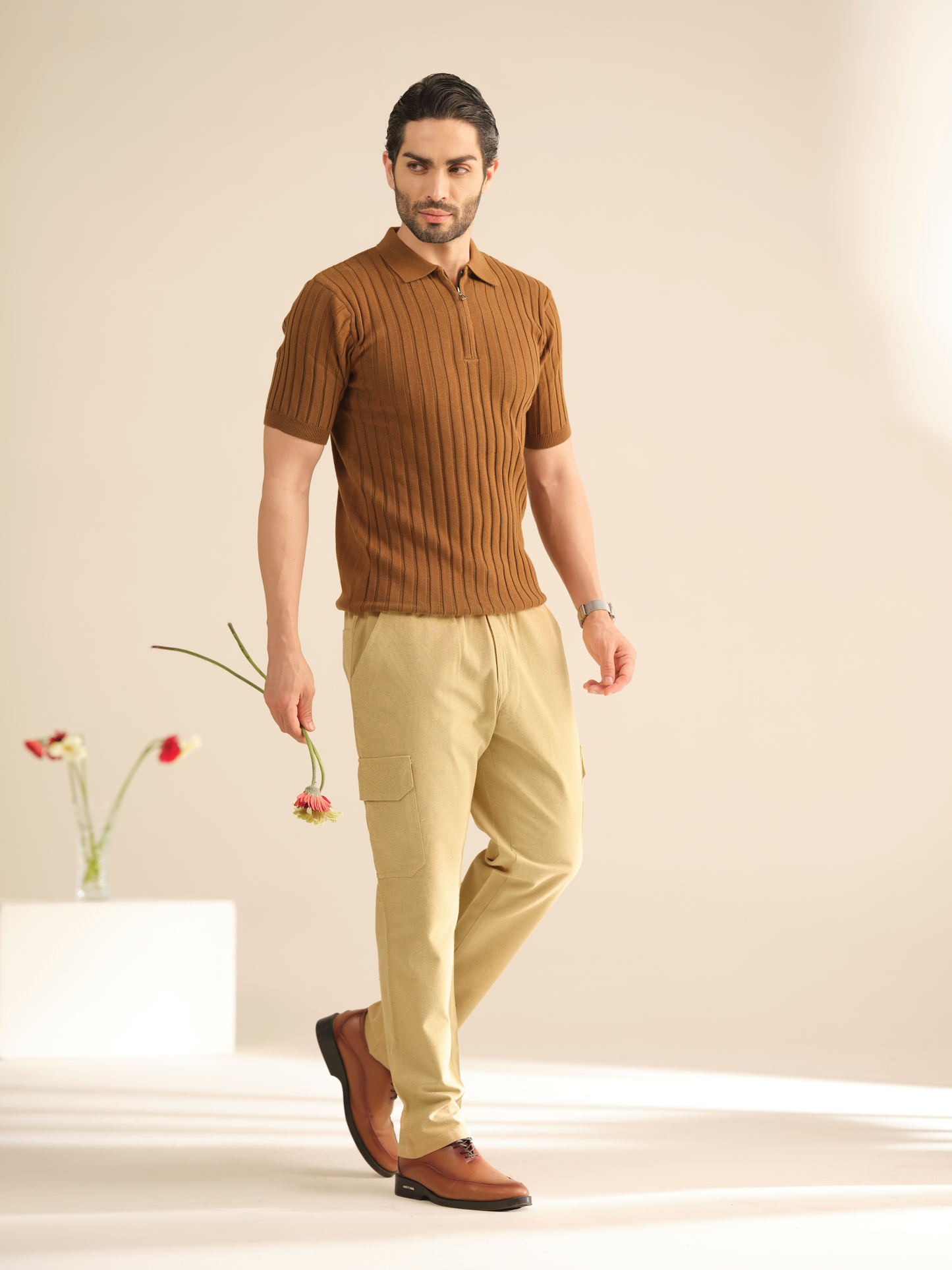 Men’s Beige Cotton Cargo Pants – Breathable Casual Trousers