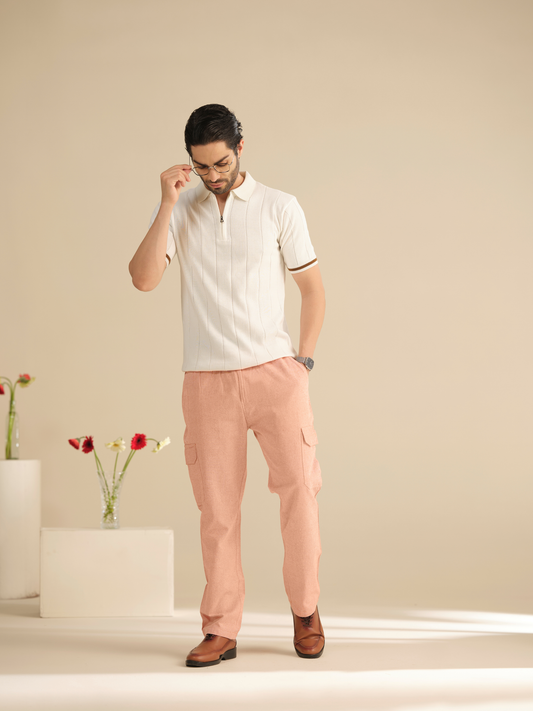 Men’s Cotton Linen Textured Relaxed Fit Cargo Pants