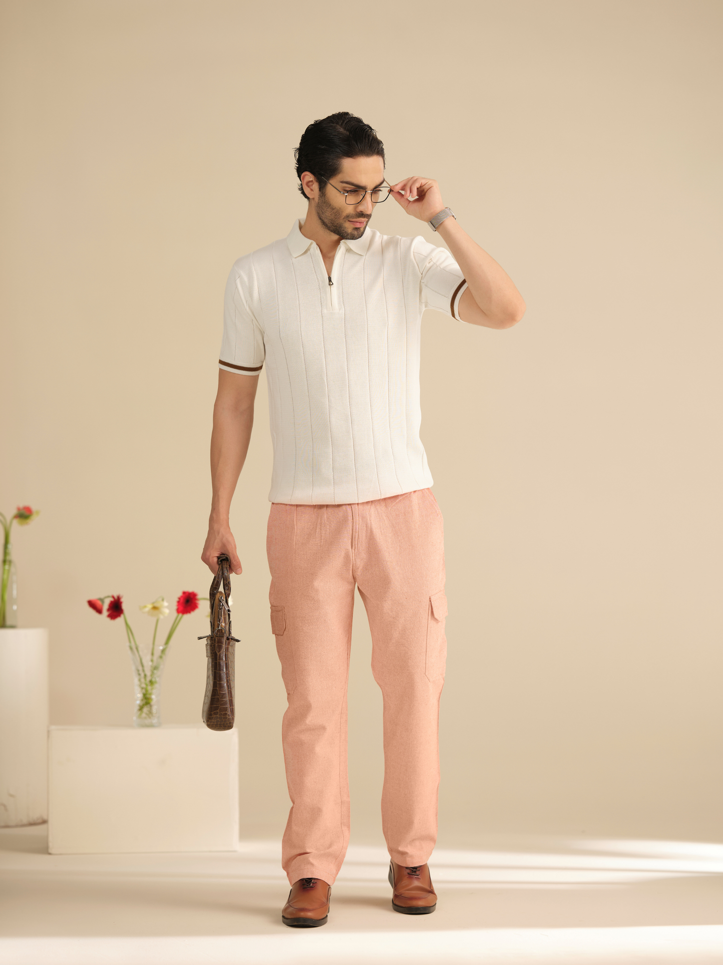 Men’s Cotton Linen Textured Relaxed Fit Cargo Pants