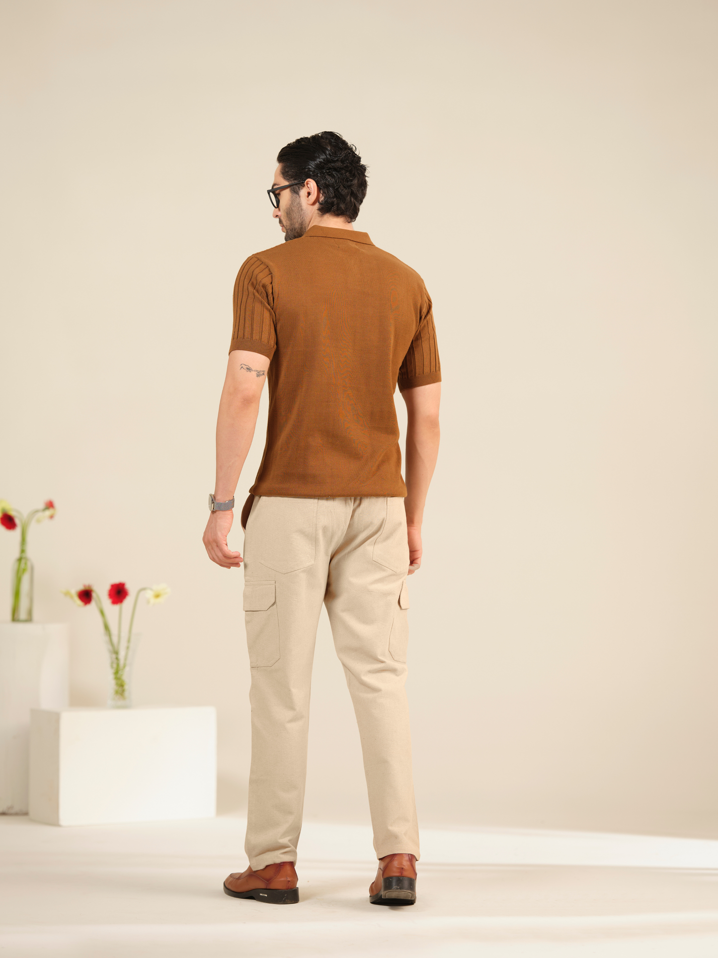 Men’s Cargo Cotton Trousers – Linen Textured Relaxed Fit Casual Pants