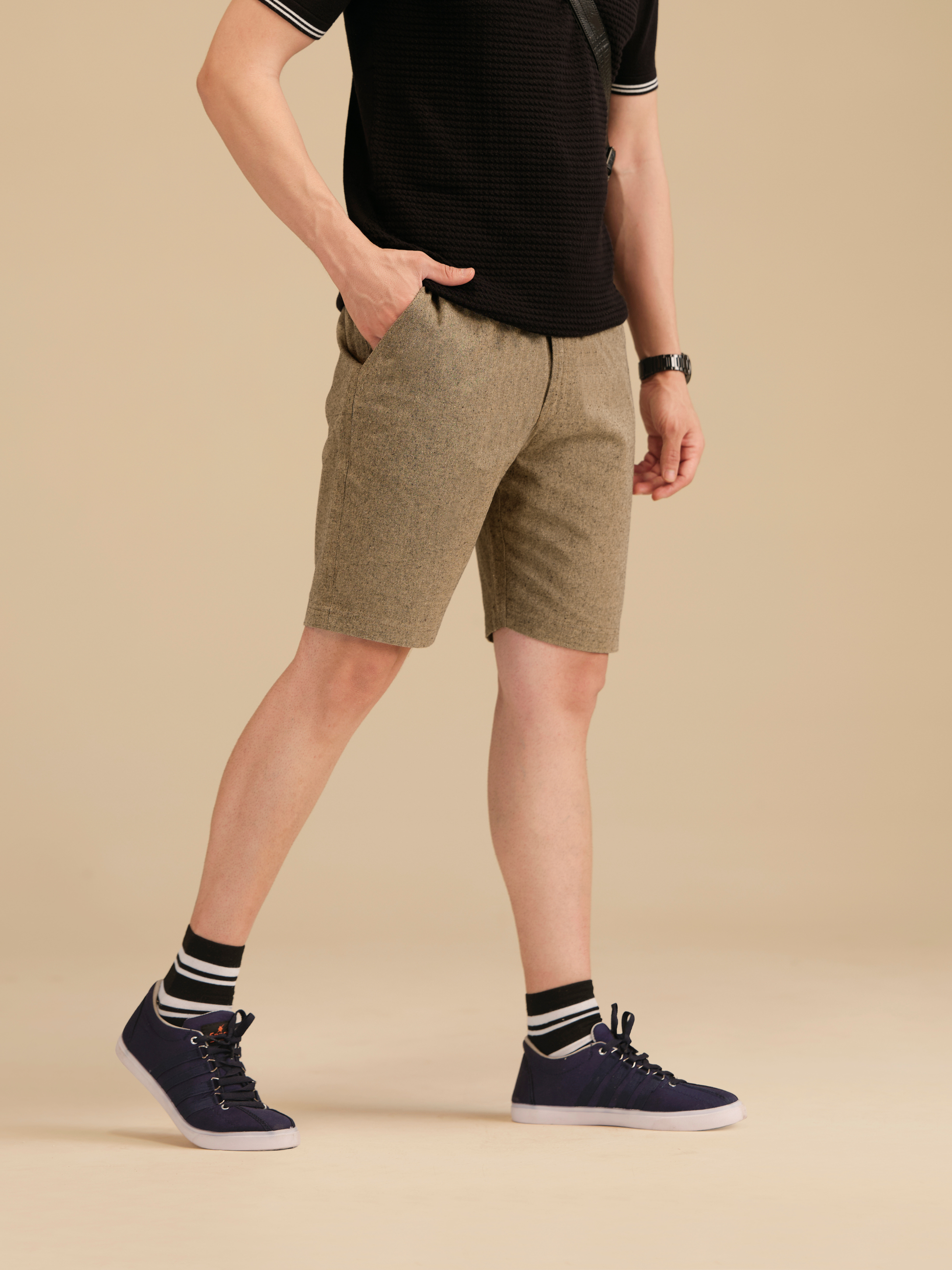 Men’s Linen Textured Cotton Shorts – Summer Casual Half Pants