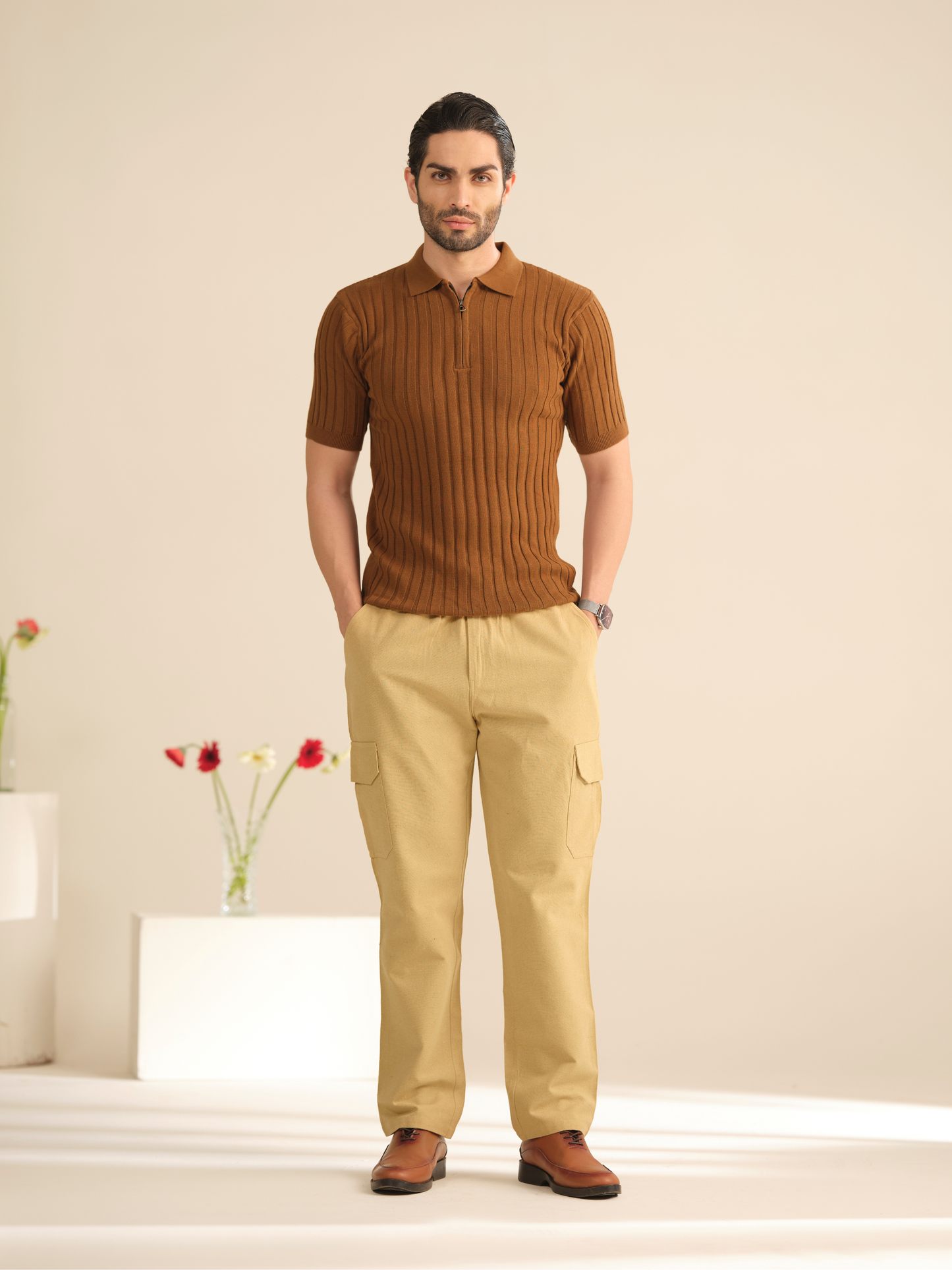 Men’s Beige Cotton Cargo Pants – Breathable Casual Trousers