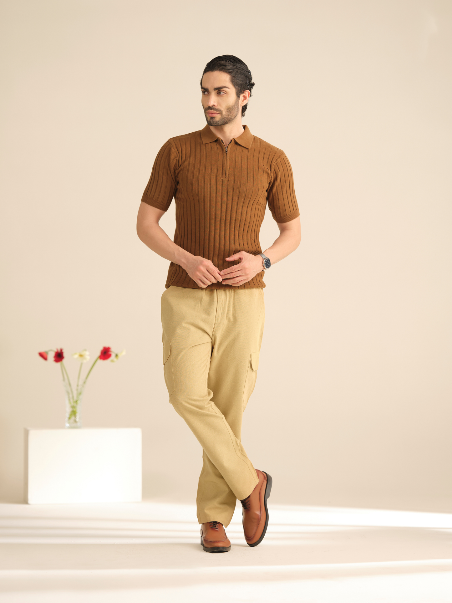 Men’s Beige Cotton Cargo Pants – Breathable Casual Trousers