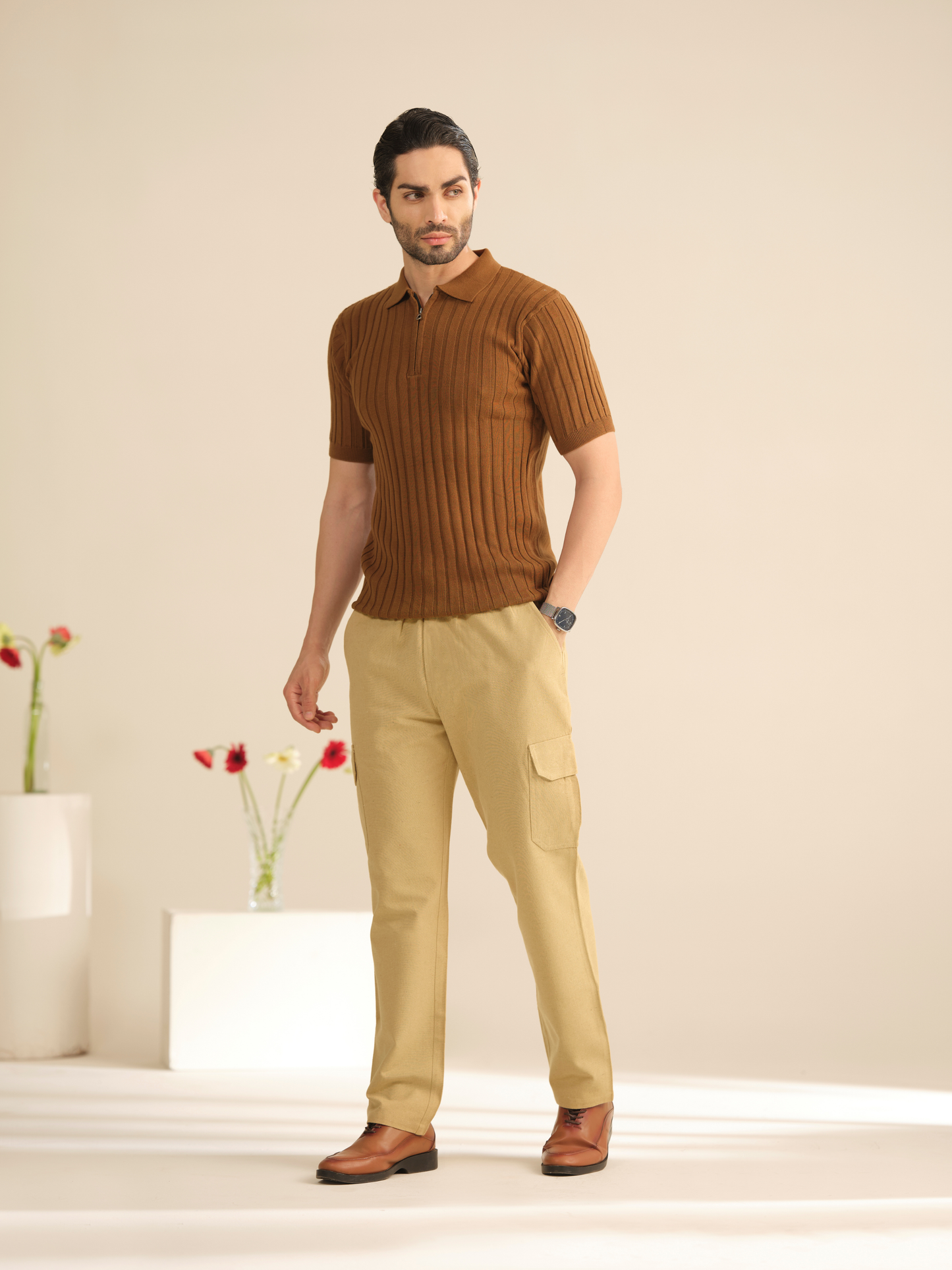 Men’s Beige Cotton Cargo Pants – Breathable Casual Trousers