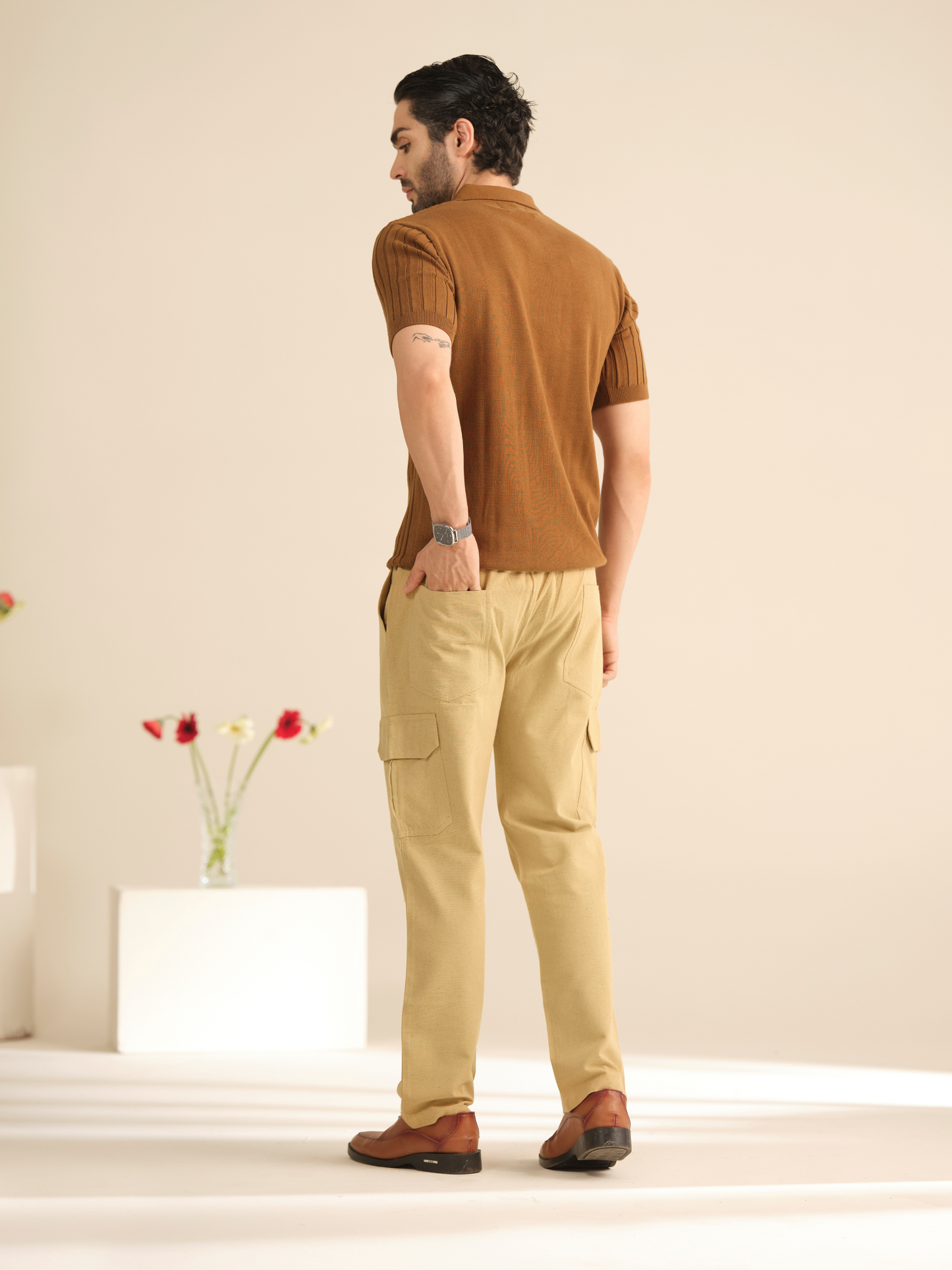 Men’s Beige Cotton Cargo Pants – Breathable Casual Trousers