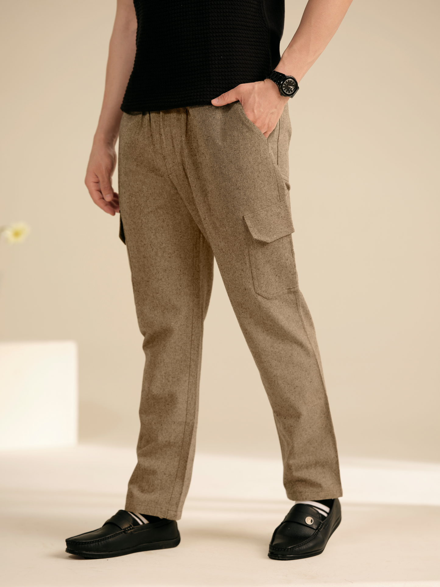 Men’s Relaxed Fit Cotton Cargo Pants – Linen Texture Trousers