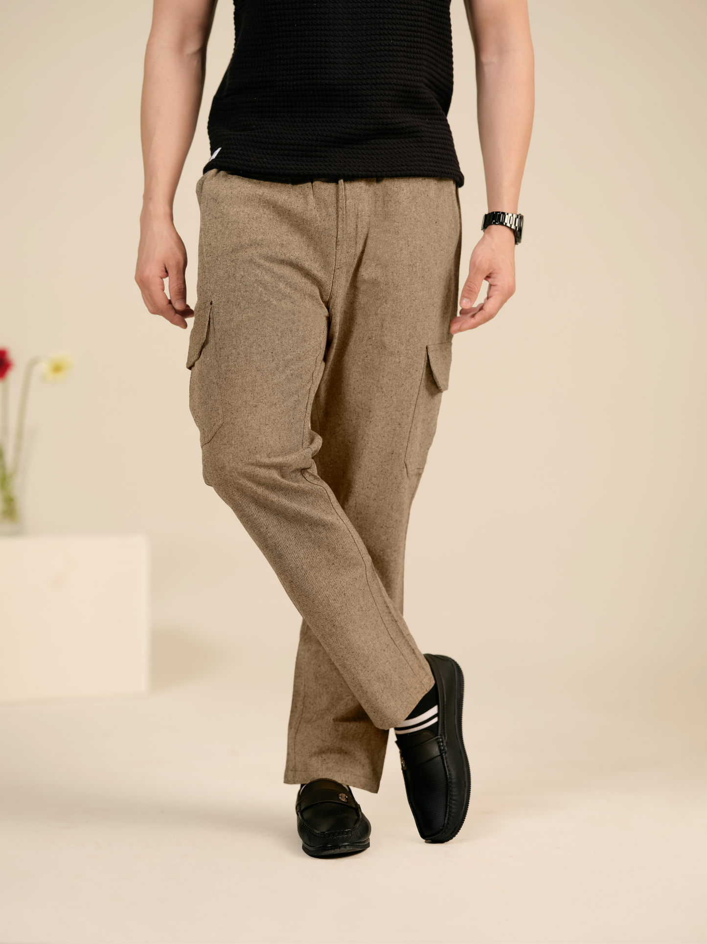 Men’s Relaxed Fit Cotton Cargo Pants – Linen Texture Trousers