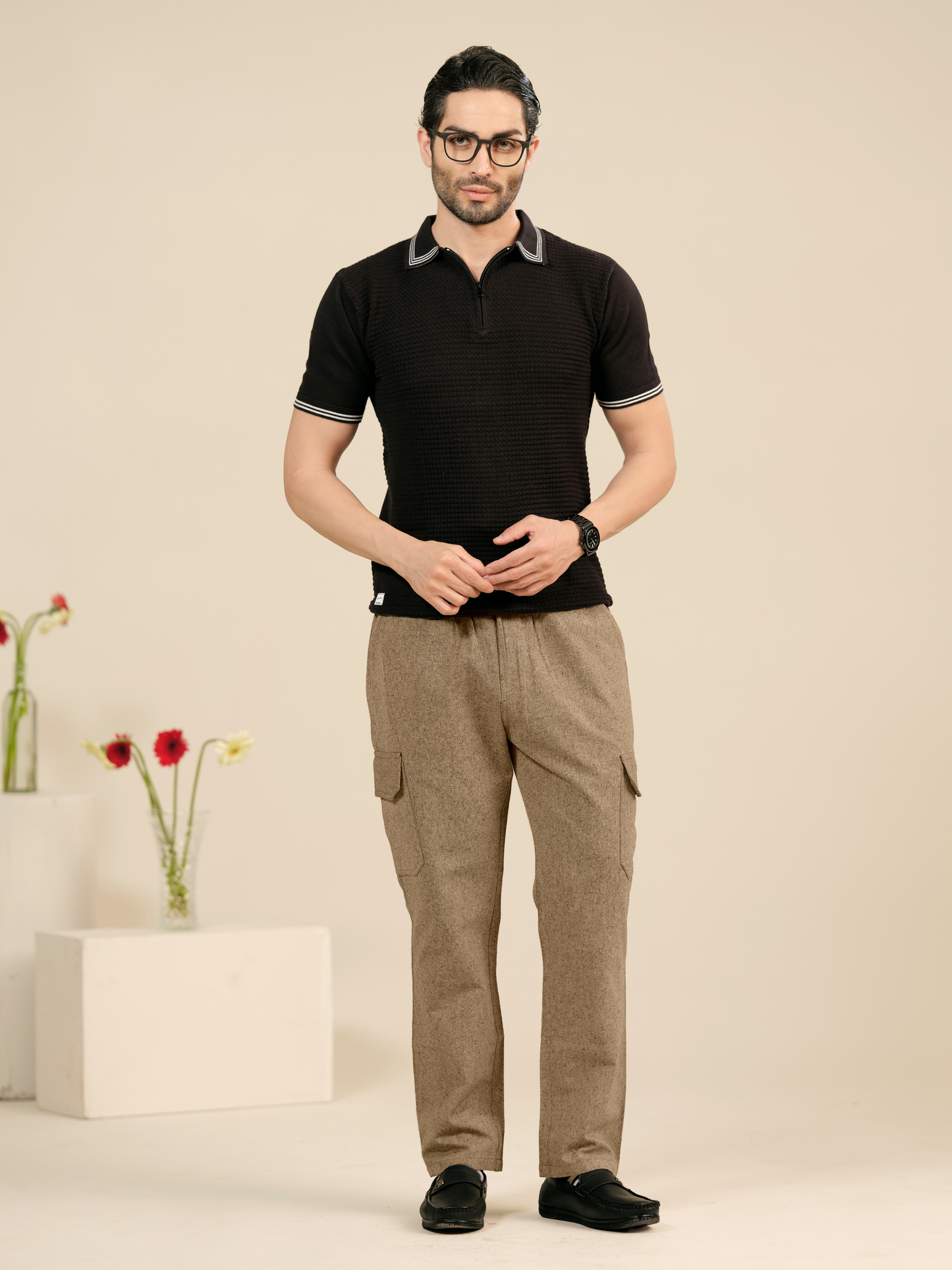 Men’s Relaxed Fit Cotton Cargo Pants – Linen Texture Trousers