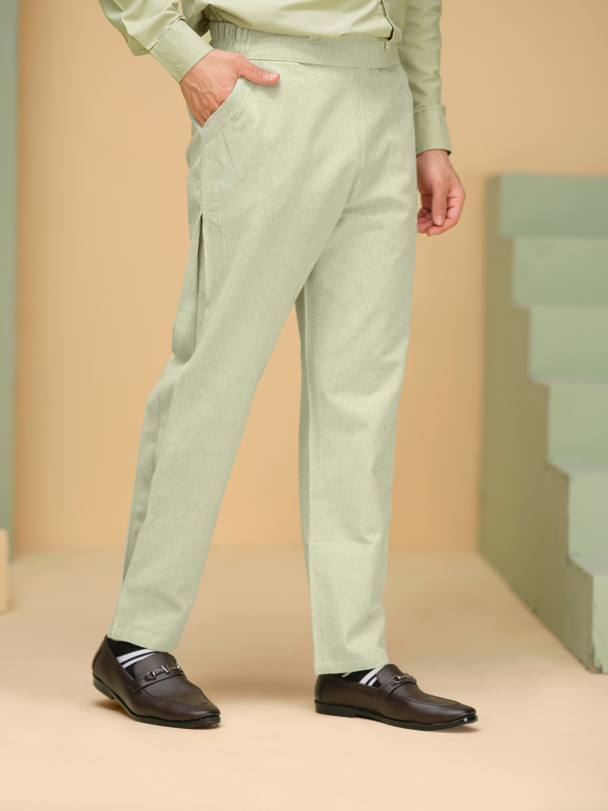 Men’s Cotton Linen Textured Summer Pants – Relaxed Fit Trousers