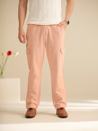 Men’s Cotton Linen Textured Relaxed Fit Cargo Pants
