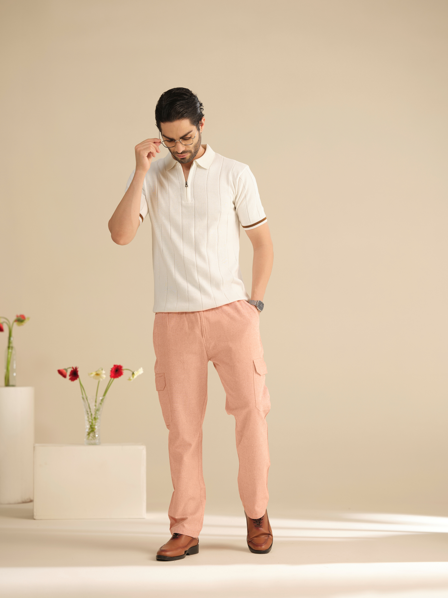 Men’s Cotton Linen Textured Relaxed Fit Cargo Pants