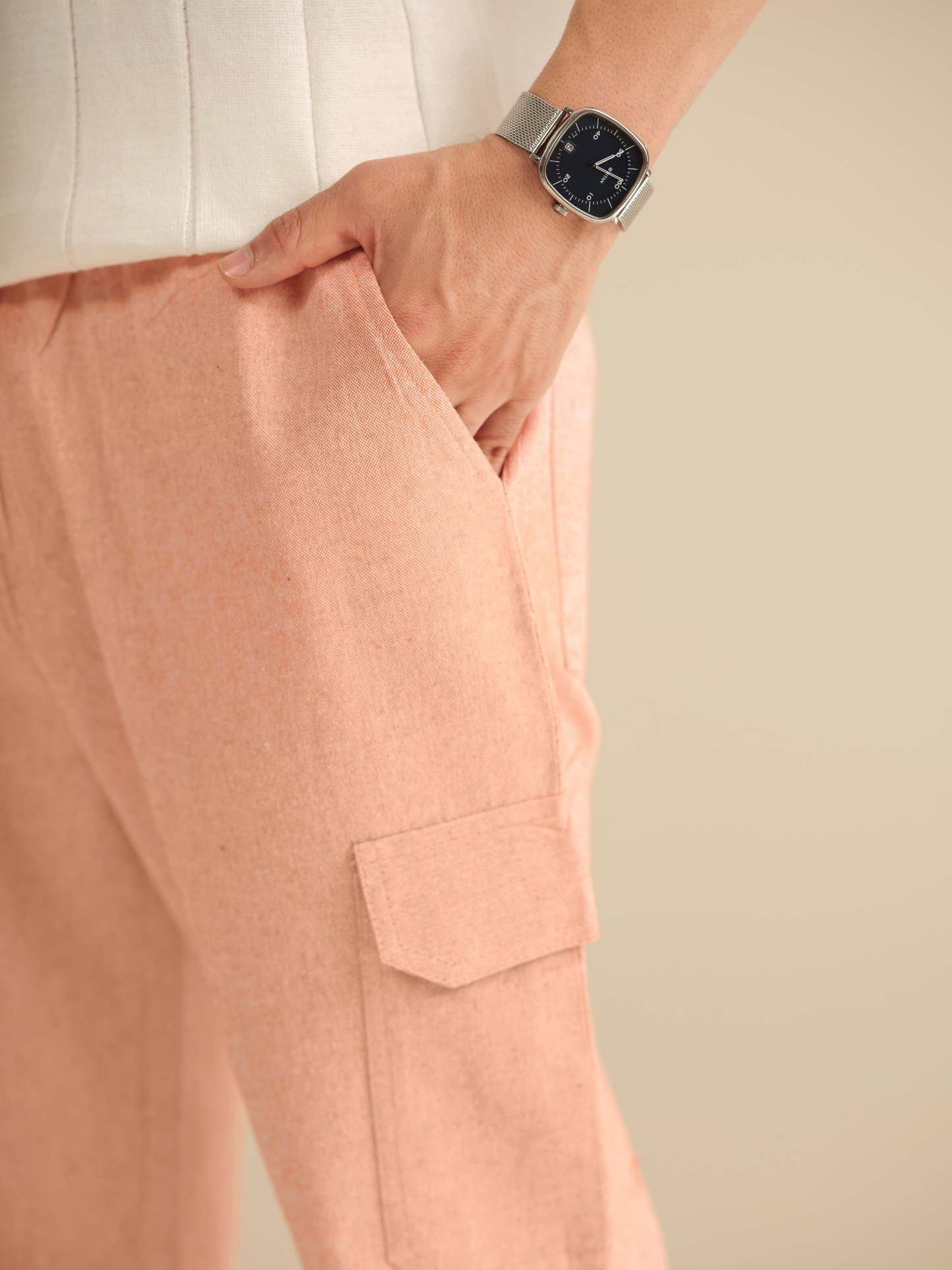 Men’s Cotton Linen Textured Relaxed Fit Cargo Pants