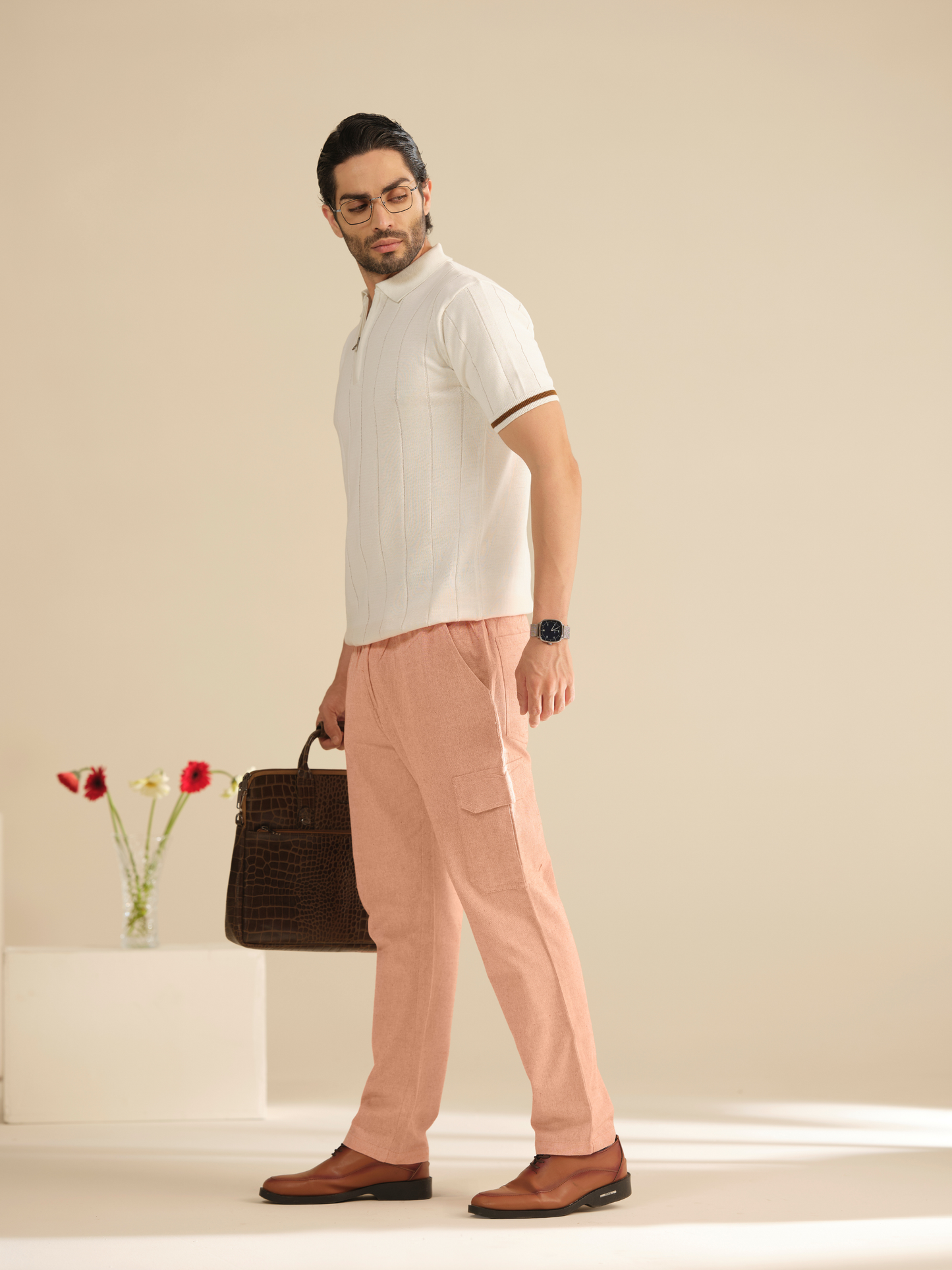 Men’s Cotton Linen Textured Relaxed Fit Cargo Pants