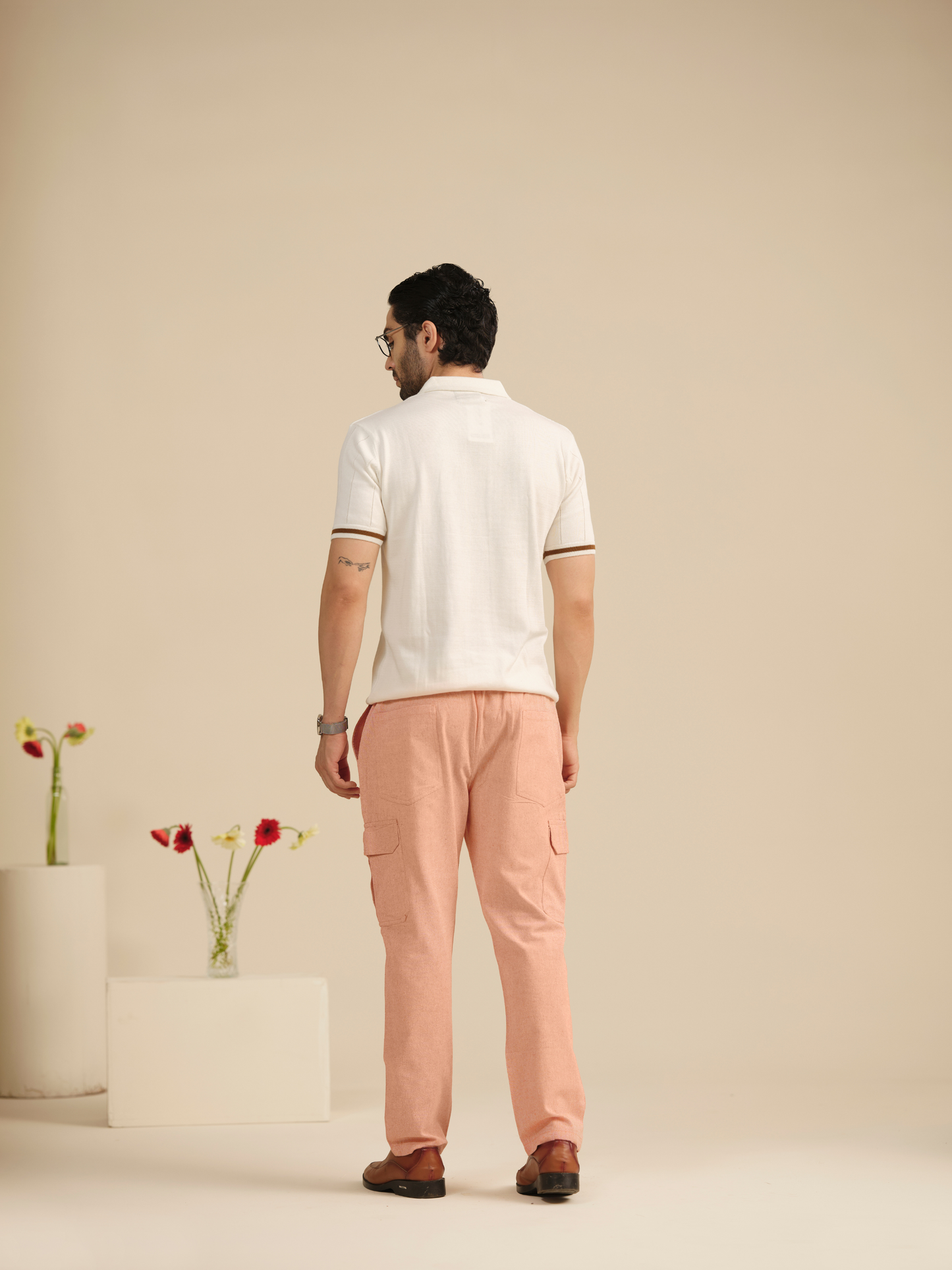 Men’s Cotton Linen Textured Relaxed Fit Cargo Pants