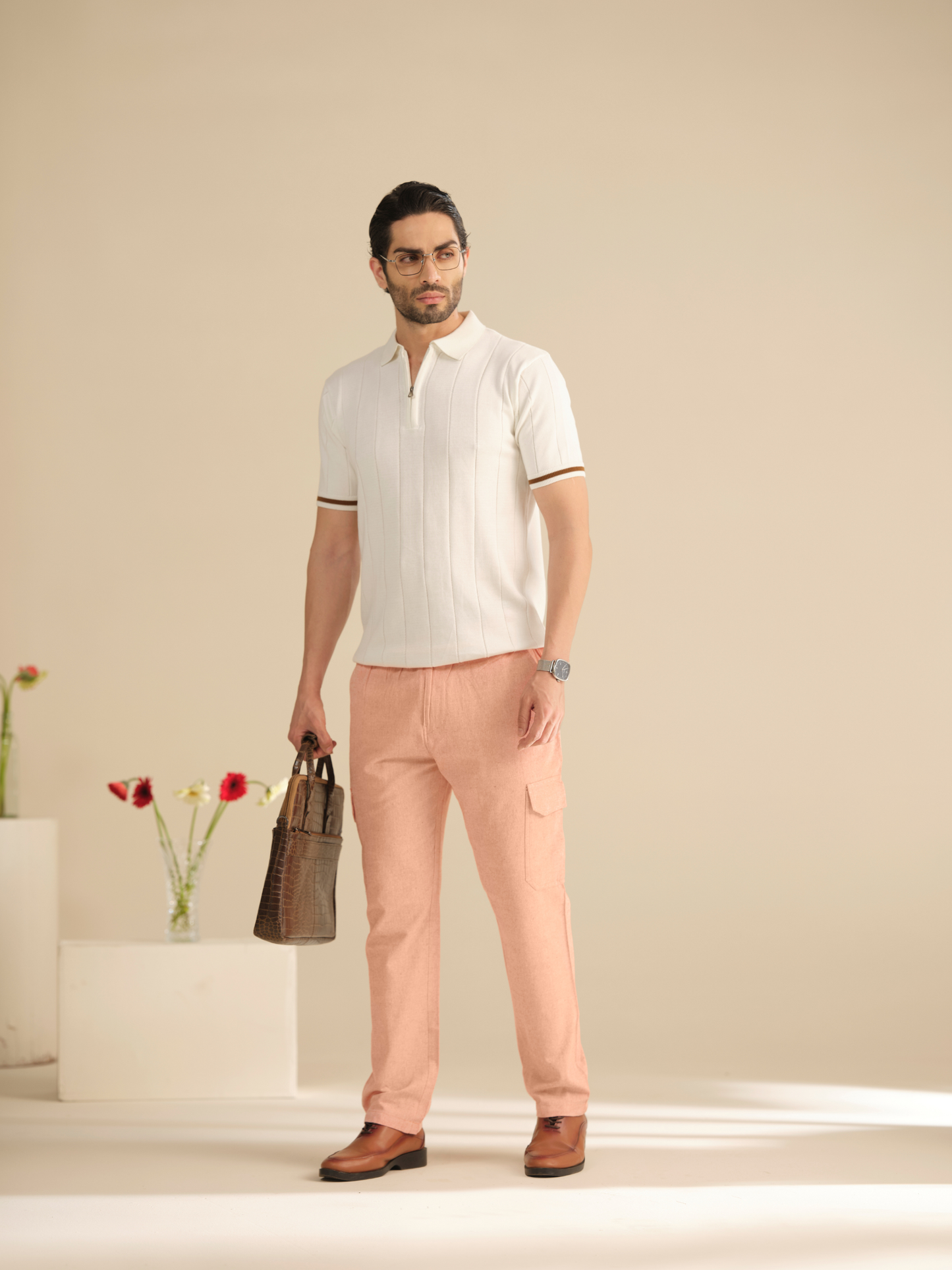 Men’s Cotton Linen Textured Relaxed Fit Cargo Pants