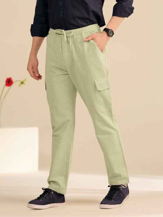 Men’s Cotton Linen Textured Cargo Pants – Relaxed Fit Casual Trousers