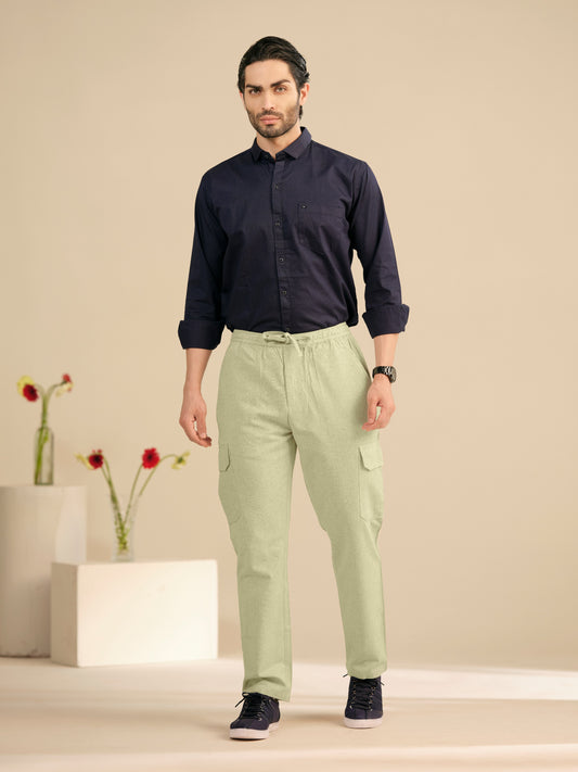 Men’s Cotton Linen Textured Cargo Pants – Relaxed Fit Casual Trousers