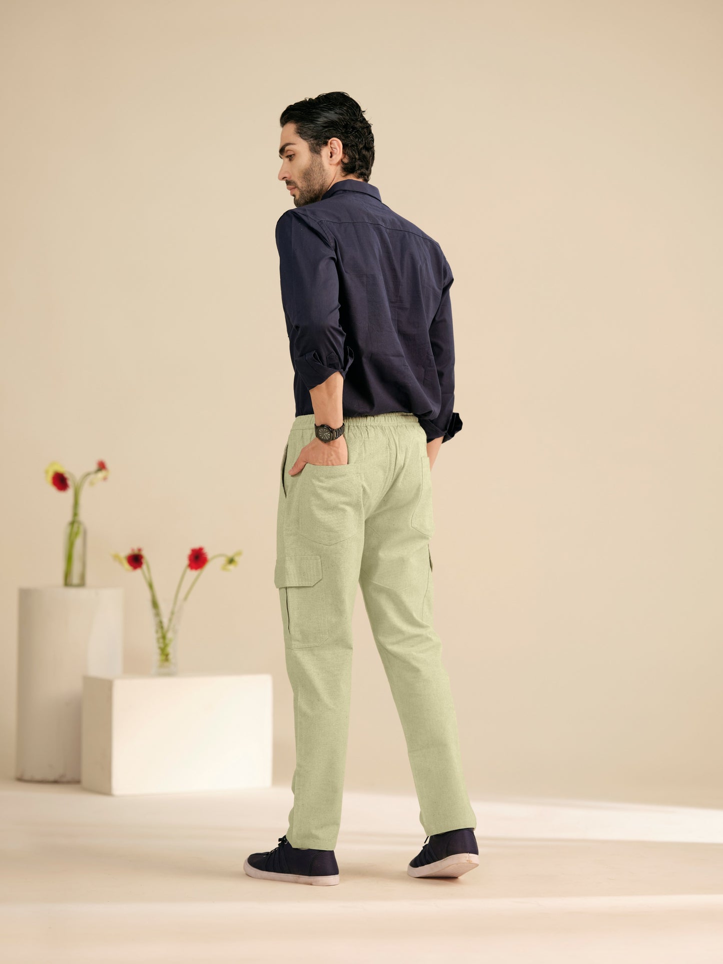 Men’s Cotton Linen Textured Cargo Pants – Relaxed Fit Casual Trousers