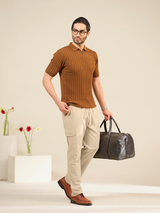 Men’s Cargo Cotton Trousers – Linen Textured Relaxed Fit Casual Pants