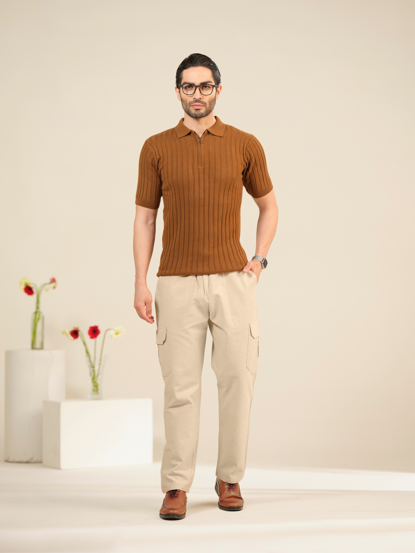Men’s Cargo Cotton Trousers – Linen Textured Relaxed Fit Casual Pants