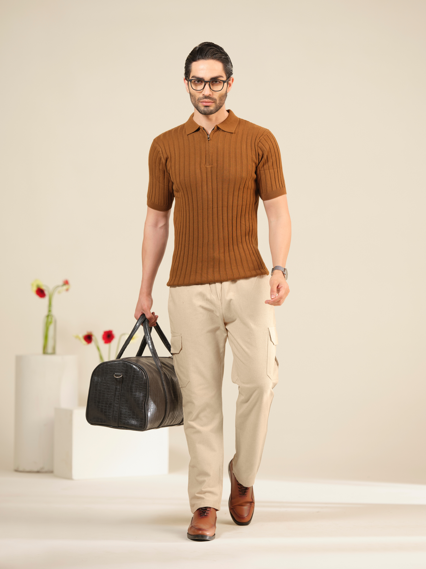 Men’s Cargo Cotton Trousers – Linen Textured Relaxed Fit Casual Pants
